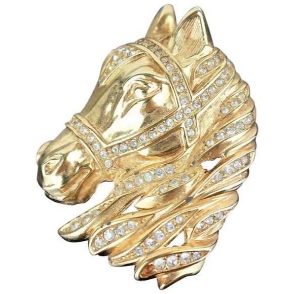 DIOR Horse Pendant in Gold with Clear Rhinestones - Picture 1 of 9